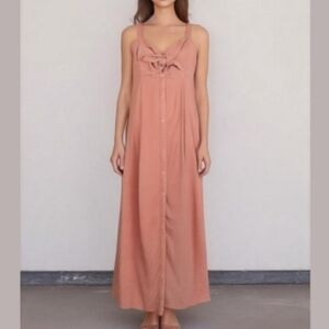 Elegant Splendid Pink Stretchy Full Length Button-down Tie Top Keyhole Maxi Dres